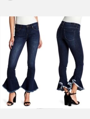 BLANKNYC Fancy That Cropped Skinny Ruffle Hem Jeans 26